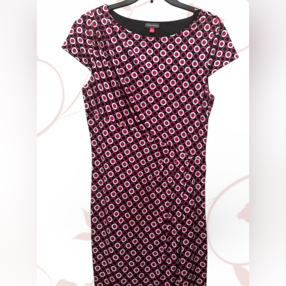 🐣Vince Camuto Pink and Black Circle Print Midi Dress